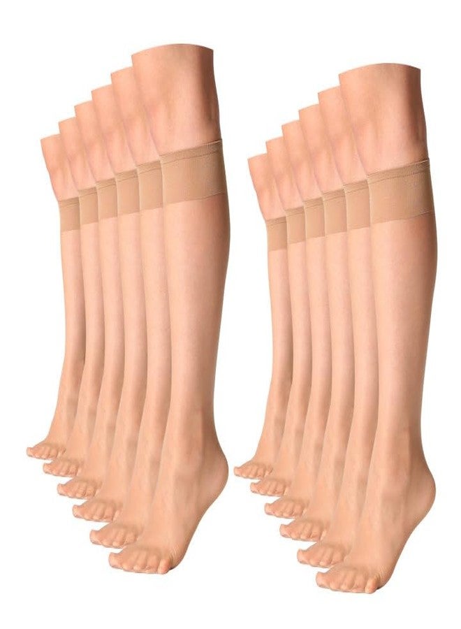 MANZI Sheer Knee High Stockings For Women Nylon Pantyhose Socks 12 Pairs Knee Highs Socks(Natural Nude) - Image 1